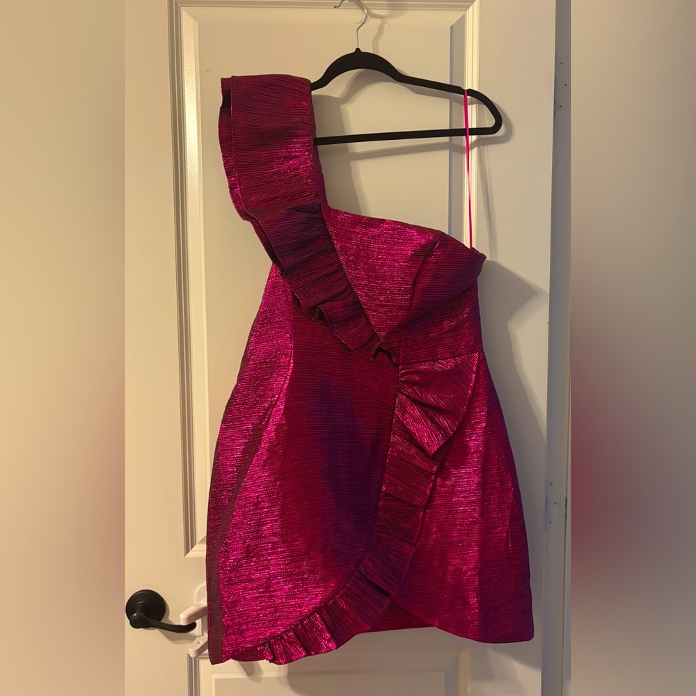Topshop One Shoulder Dress in Vibrant Pink